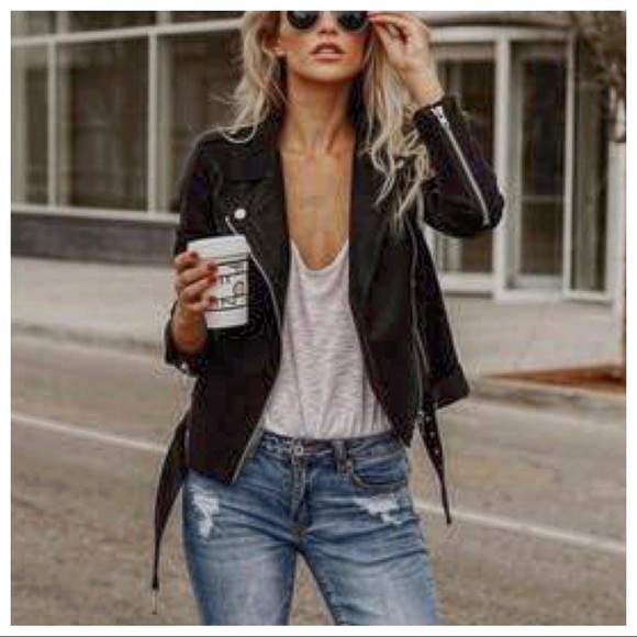 ✨LAST✨Faux Leather Zipper Moto Biker Jacket - Picture 6 of 8